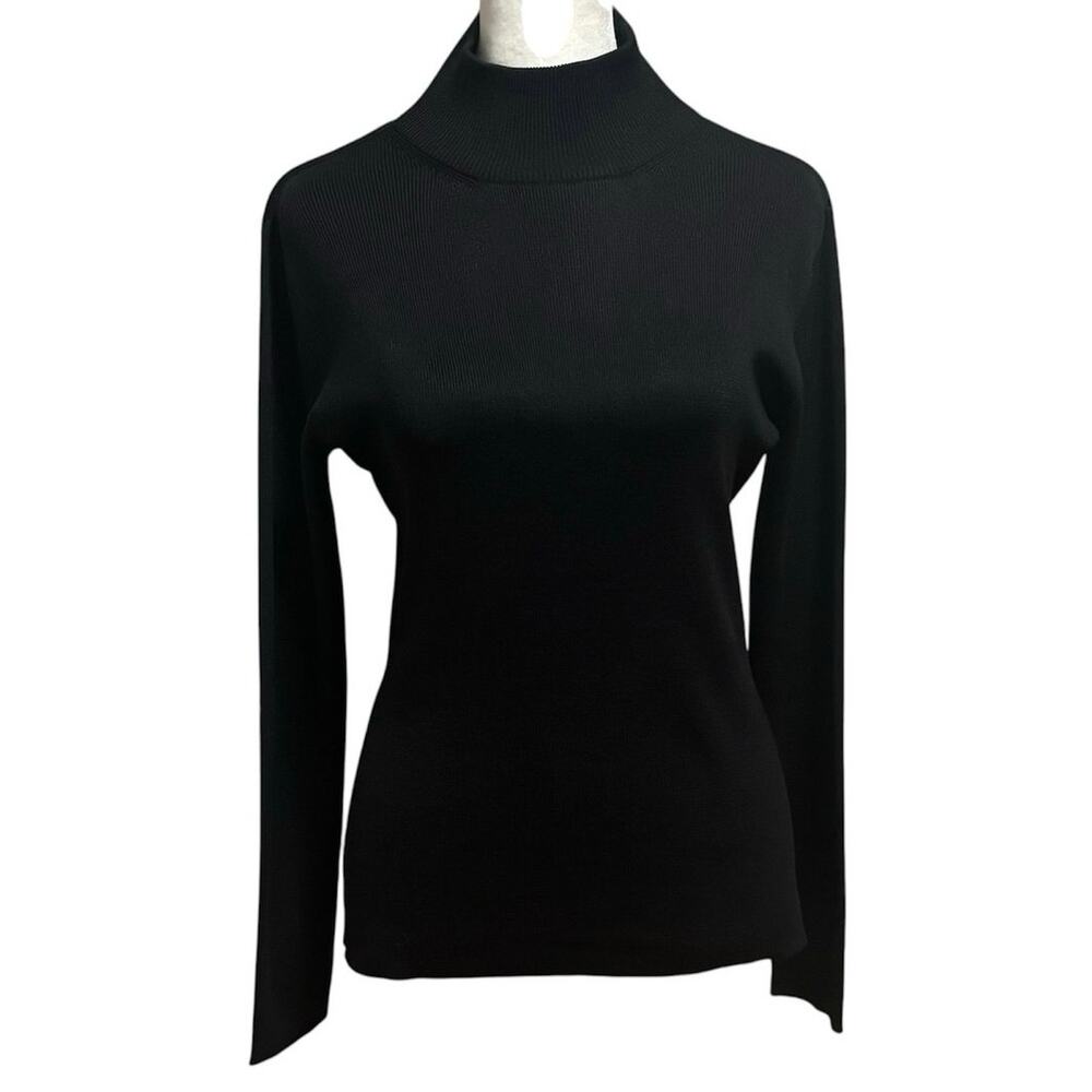 Vintage Talbots Size S Mock Neck Sweater 100% Silk Black Minimal Capsule